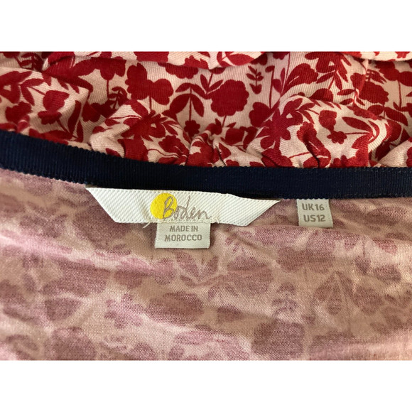Boden US 12 Red Floral Frill Neck Floral Blouson Wrap Blouse Jersey Knit - Picture 4 of 4